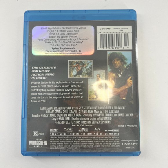 Rambo First Blood Part 2 Sylvester Stallone Blu-Ray DVD Rated R - Picture 4 of 4